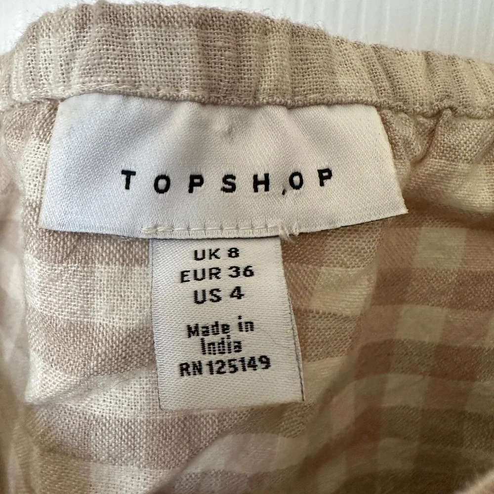 Topshop Gingham Bardot White/Tan Off-Shoulder Women’s Romper Size 4